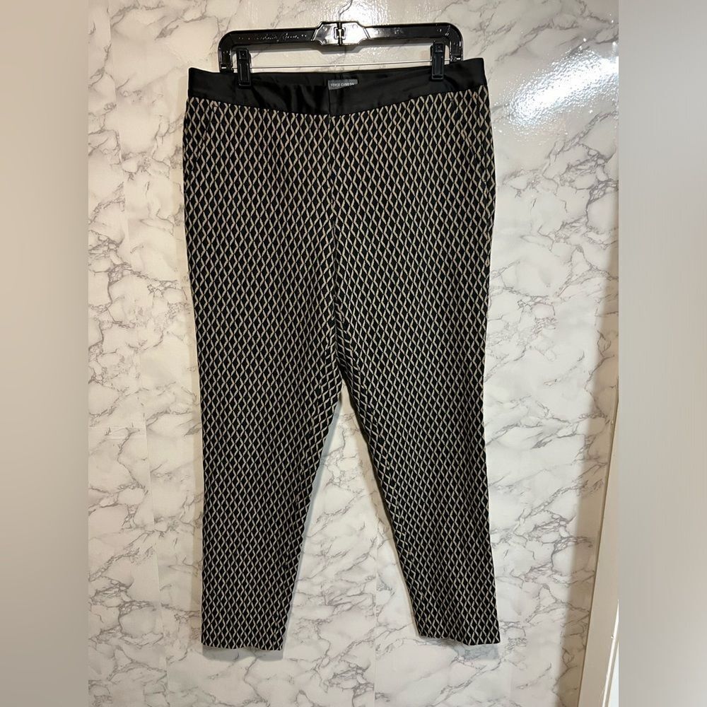 Vince Camuto Print Ankle Cropped Tan Black Pants Size 10